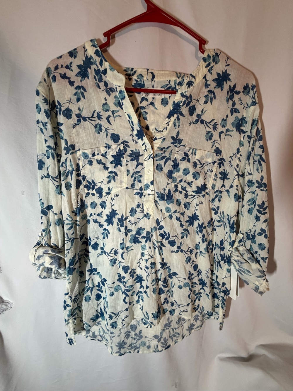 Carve Designs Dylan Gauze Shirt M Kodiak Pacifica Blue Floral Organic Cotton NWT